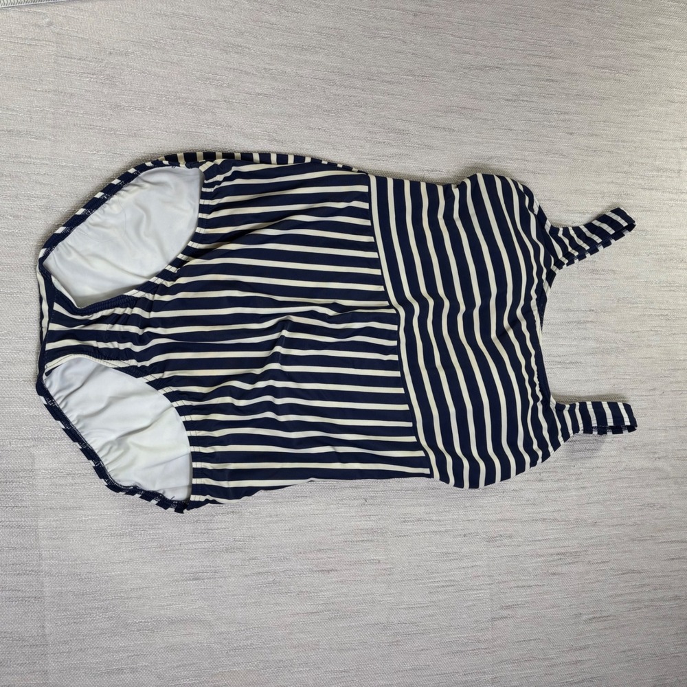 Lands End Womens Navy Blue White Striped One Piece Swimsuit Size 14 Nautical - Picture 9 of 11